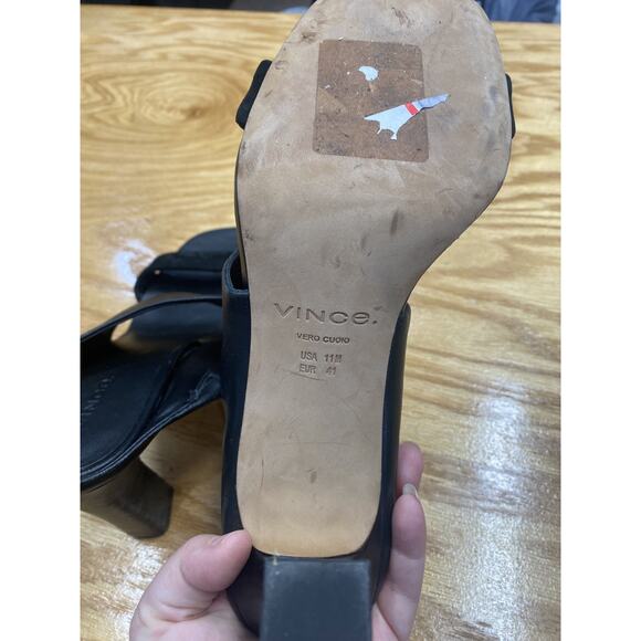 Vince Vero Cuoio Quinn Women 11M Black Leather Slip-On Open Toe Block Heel Mules - Picture 10 of 10